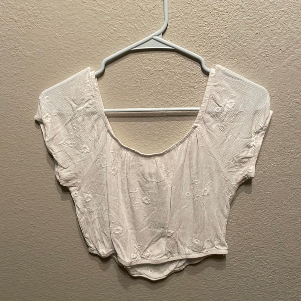 White crochet floral off the shoulder top